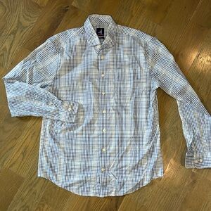 Johnnie-O Men's Medium Long Sleeve Shirt Button-Up Blue Plaid Prep Performance